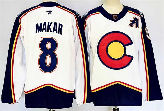Mens Colorado Avalanche #8 Cale Makar White 2024-25 With A Patch Reverse Retro Stitched Jersey->colorado avalanche->NHL Jersey